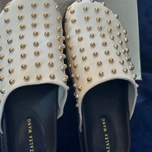 Azalea Wang White and Gold Studded Mules